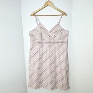 VTG Old Navy Pink Striped Sundress Dress 20 Y2K Coastal Crochet Trim Babydoll